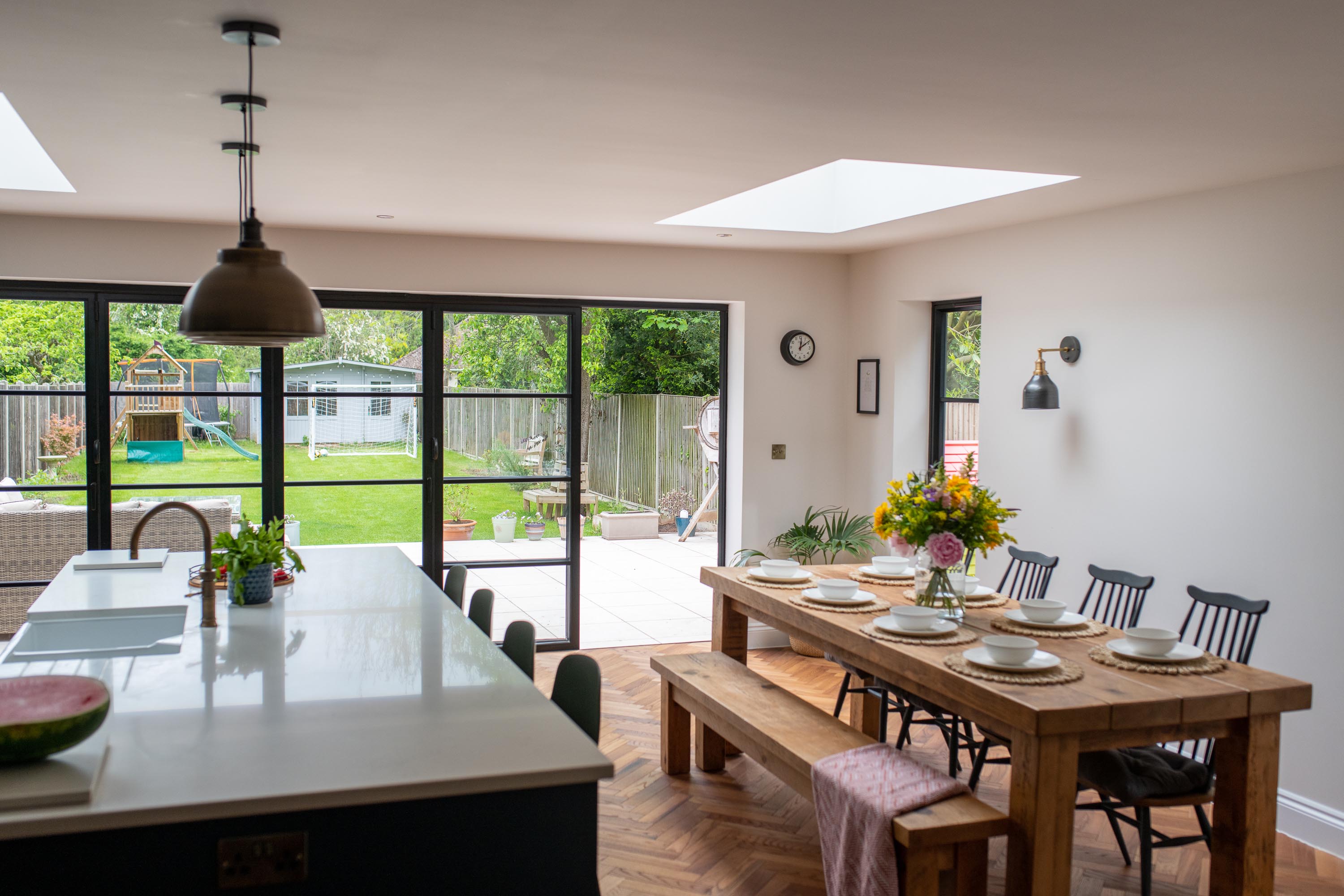 kitchen dining extension rooflight directly above dining table