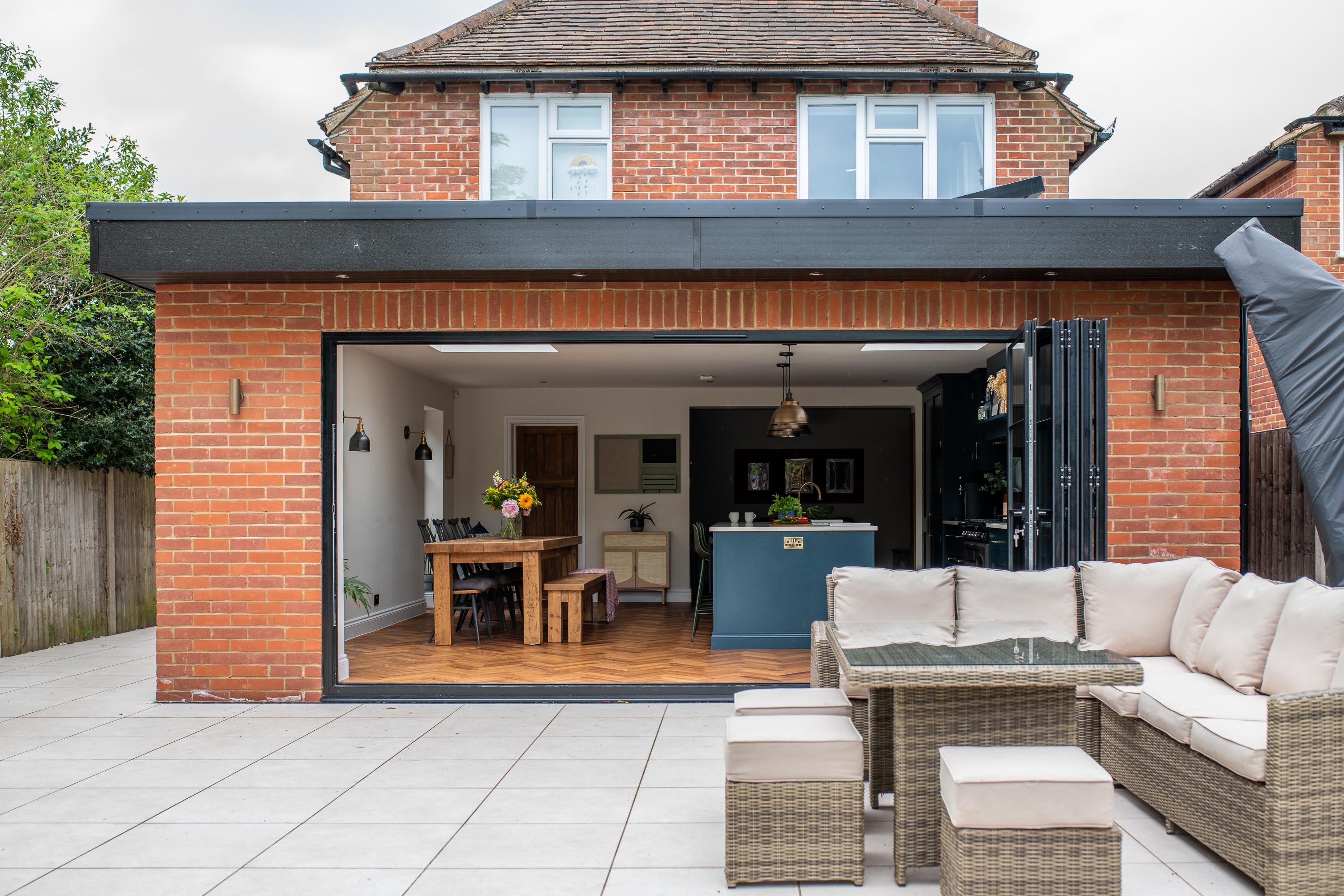 Exterior image of rear extension including bifold doors that open onto the garden