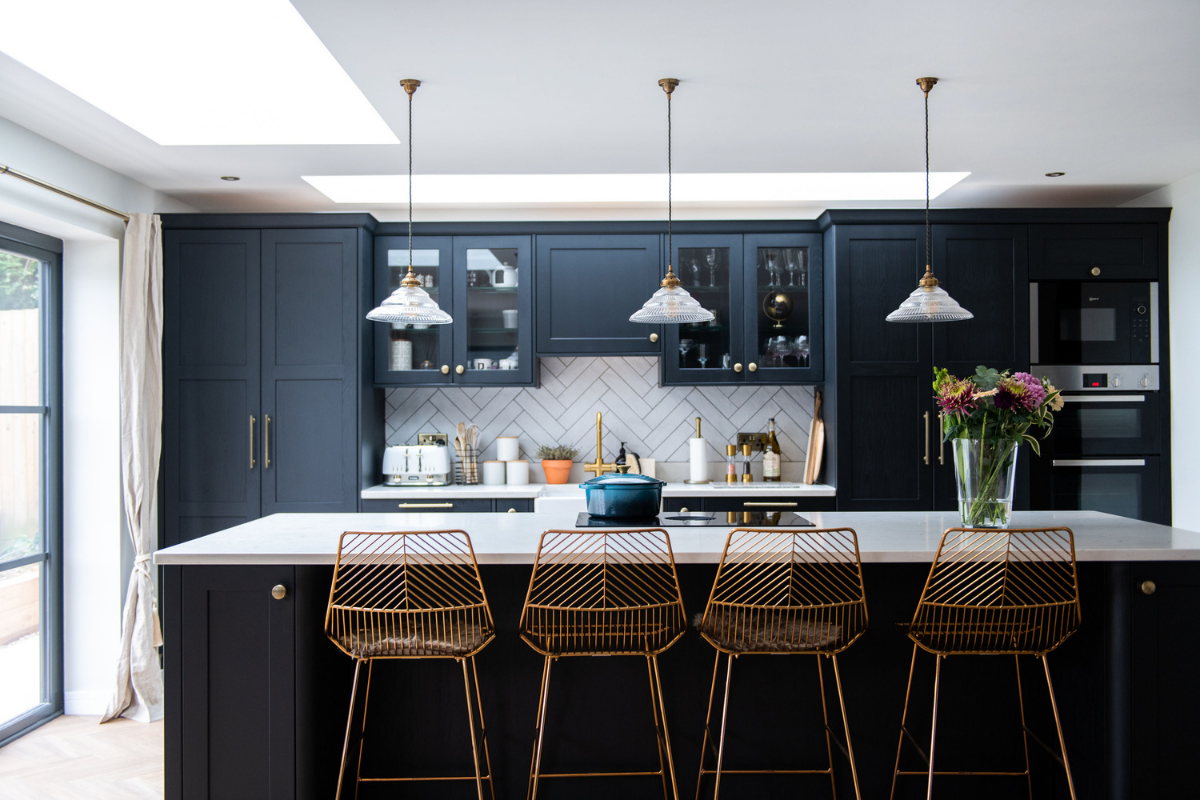 Vario by VELUX bespoke rooflights blue kitchen