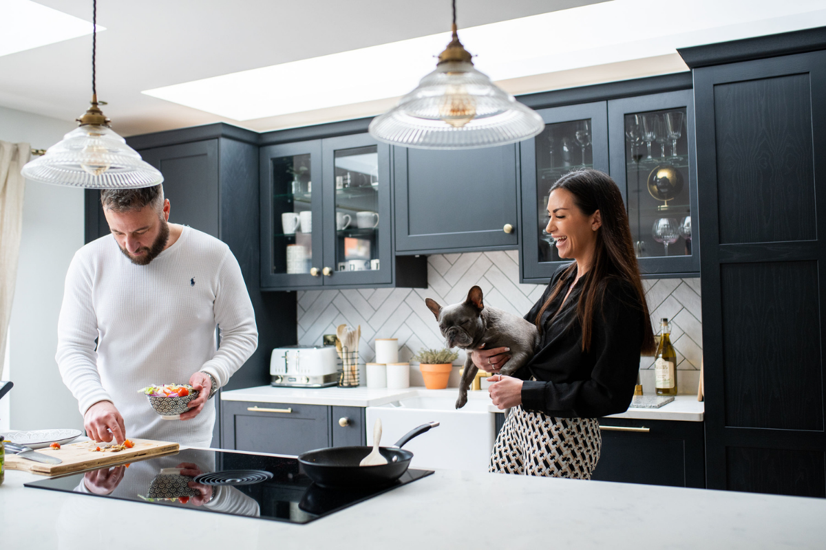 Vario by VELUX bespoke rooflights blue kitchen