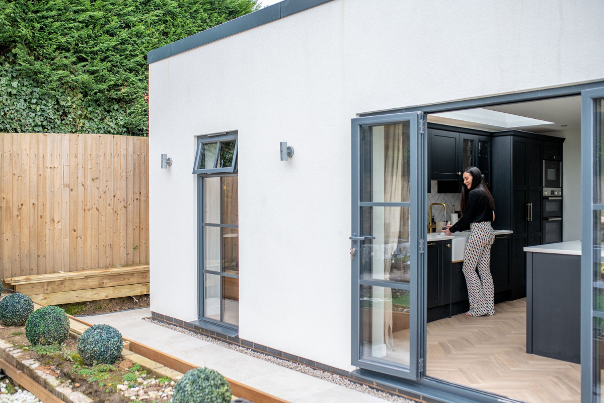 Vario by VELUX bespoke rooflights blue kitchen