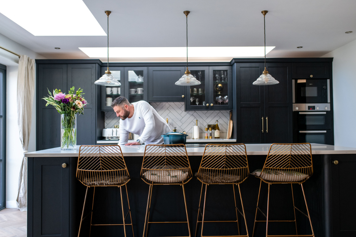 Vario by VELUX bespoke rooflights blue kitchen