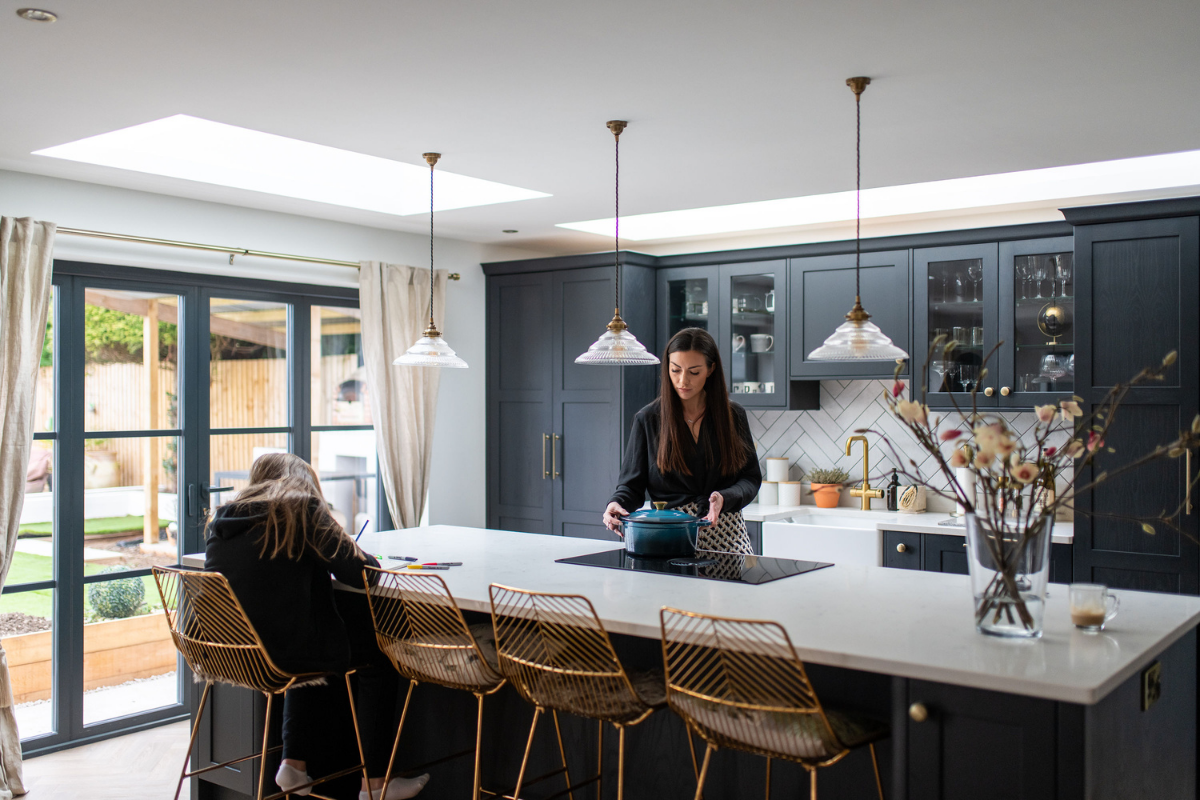 Vario by VELUX bespoke rooflights blue kitchen