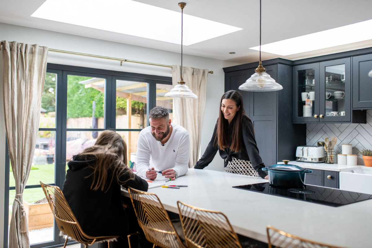 Vario by VELUX bespoke rooflights blue kitchen