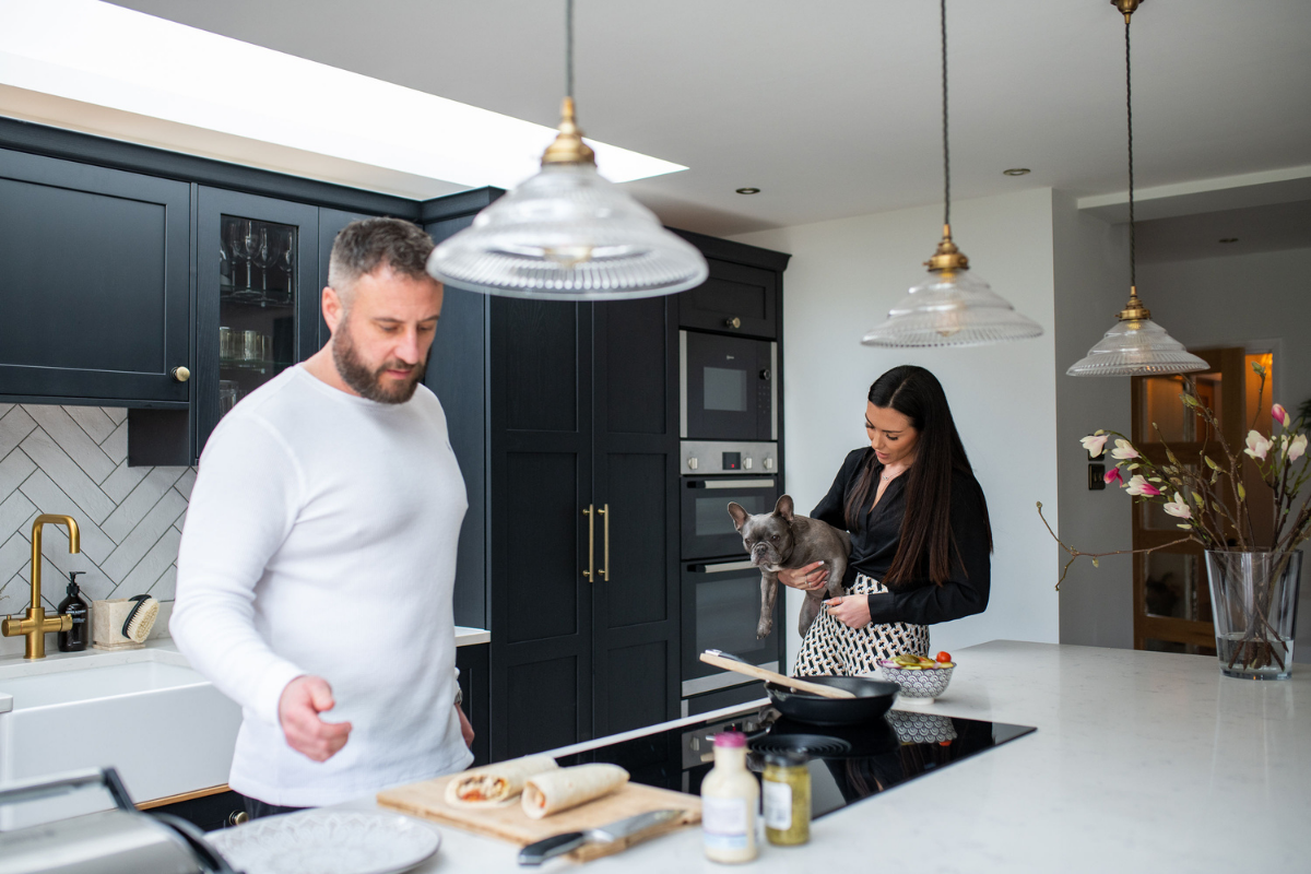 Vario by VELUX bespoke rooflights blue kitchen